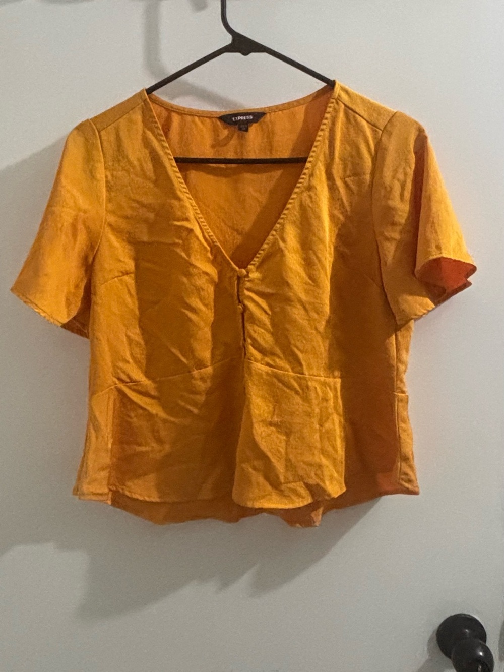 Express Golden Mustard V-Neck Short Sleeve Blouse